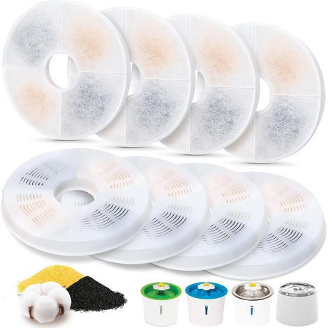 Lot de 8 Filtres de Rechange pour Fontaine à Eau - Compatibles Catit Flower, Design Senses & Senses 2.0 - Cartouches Triple Action (1/5)