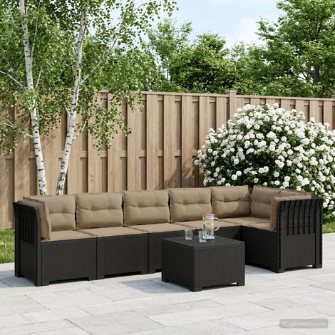 Canapé de Jardin Modulable 6 Places avec Table Aspect Rotin PP Anthracite et Coussins Taupe - PANGIVO (1/5)