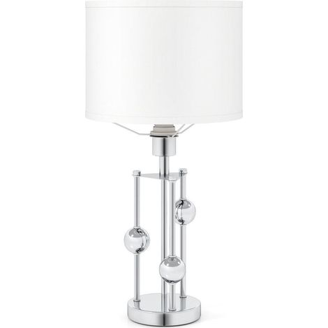 Éclairage doux pour chambre ou salon, lampe de chevet blanche E27 à abat-jour en lin et boules décoratives (1/5)