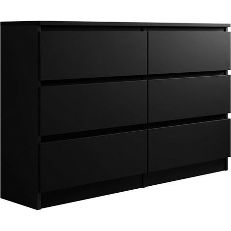 Mobilier1 – Commode noire 6 tiroirs 120x77x30cm – Stratifié – Fabriquée en Union Européenne – Design moderne et fonctionnel (1/5)