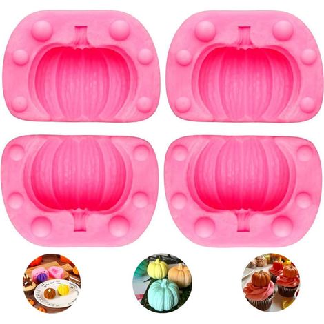 Set mit 4 3D-Kürbis-Silikonformen zum Backen, für Kuchen, Pralinen und Halloween-Süßigkeiten (1/5)