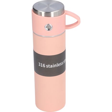 Gourde isotherme en acier inoxydable 500ml, tasse portable avec isolation sous vide pour activités extérieures, rose.