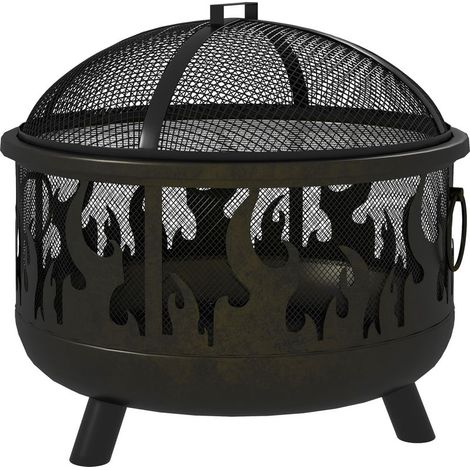 Brasero foyer extérieur, avec pare étincelles et 1 tisonnier, 61, 5 cm x 52 cm, noir (1/5)