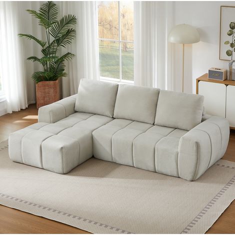 sofá de pana beige sin montaje con diseño segmentado OKMYHOME (1/5)
