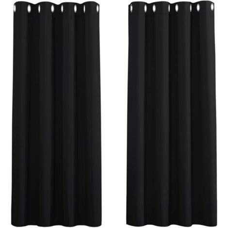 Rideaux Occultant pour Chambre - Double Rideau Isolation Thermiques de Fenêtre Maison / Tissu Solid Lourd pour, Lot de 2 ,100 X H 200 cm,Noir (1/5)