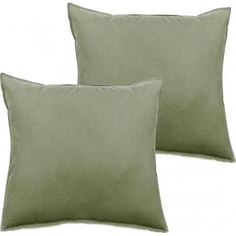 Lot de 2 taies d'oreiller Palace pur coton teint lavé 63 fils/cm² Vent du sud - Palace Sauge - Lot de 2 taies d'oreiller 65 x 65 cm - Palace Sauge -