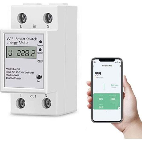 Compteur d'énergie numérique monophasé 63A 220V – WiFi – Mesure consommation électrique en temps réel – Compatible Alexa et Google Home - AC 63 A (1/5)
