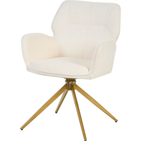 CAIziChaise de salle à manger pivotante (lot de 2), fauteuil avec pieds en métal, chaise de détente, tissu aspect velours, blanc crème (1/5)