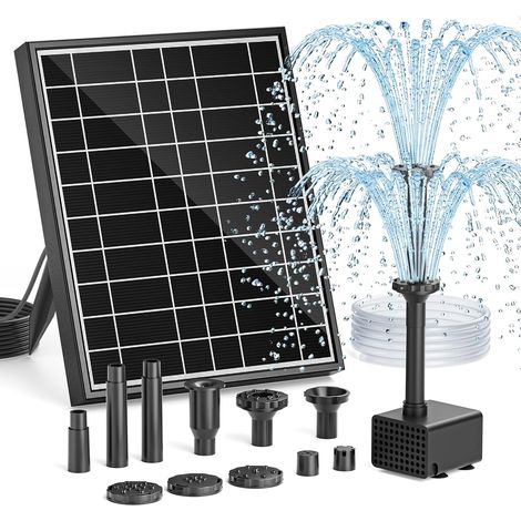 Pompe de Fontaine Solaire pour Bac à Oiseaux, 8.5W Pompe Solaire Extérieure avec 7+ Modes de Pulvérisation & 1.5m Tuyau, Pompe Solaire DIY pour Jardin, Bassins, Piscines et Aquariums