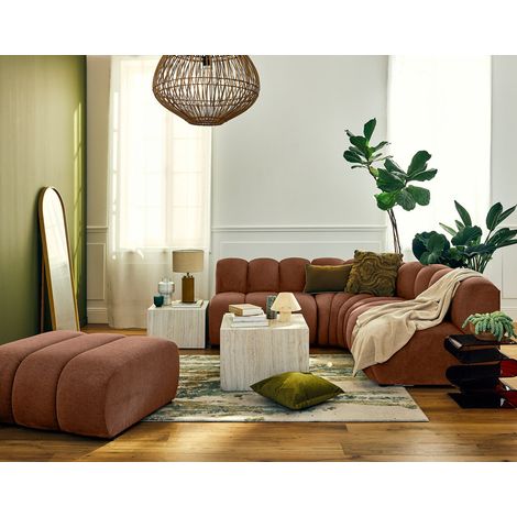 Debbie - 4-sitzer modulares ecksofa beidseitig montierbar ohne armlehnen aus strukturiertem stoff - terrakotta