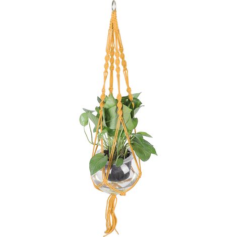 Support suspendu en macramé pour plantes d'intérieur et d'extérieur, idéal pour suspendre plantes en pot et fleurs (jaune) (1/5)