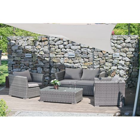 Lounge Sitzgruppe Rattan Geflecht GARDA-120 in grau-braun (1/3)