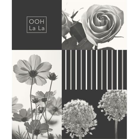 DISCONTINUED Coco Wallpaper Modern Collage Flowers Floral Roses Stripes 3 Colours Crown (1/4)