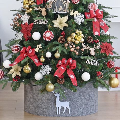 Ardoise Pour Arbre De Noël - Tapis De Base En Tissu Non Tissé Avec Motif Renne - 77 X 13 Cm - Gris - 1 Pièce (1/5)