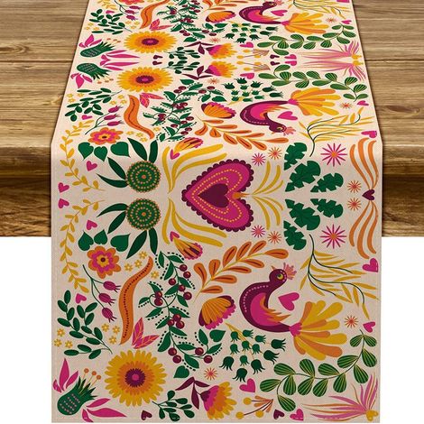 Chemin de table mexicain pour la Fête des Morts, motif floral et crâne, décoration d'Halloween pour salon et meuble TV - 30 x 180 cm (polyester) - WSJZQ-14