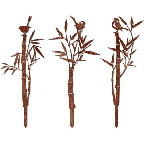 Lot de 3 Piquets de jardin, Métal rouillé, Résistant aux intempéries, Décoration extérieure, Pour pelouse et pots de fleurs (1/5)
