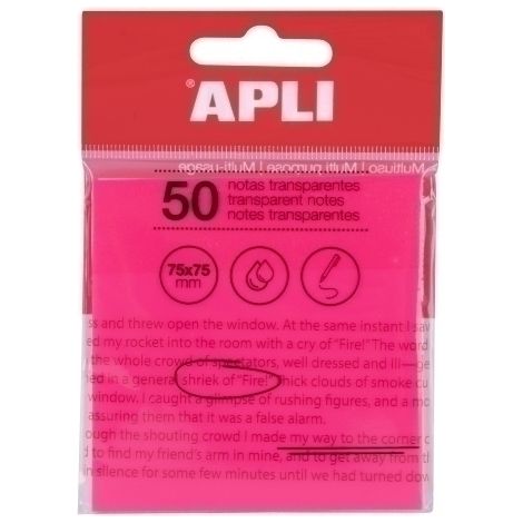 Bloc de 50 hojas de notas adhesivas transparentes de 75 x 75 mm en color rosa.
Son ideales para hacer anotaciones rápidas, resaltar información import