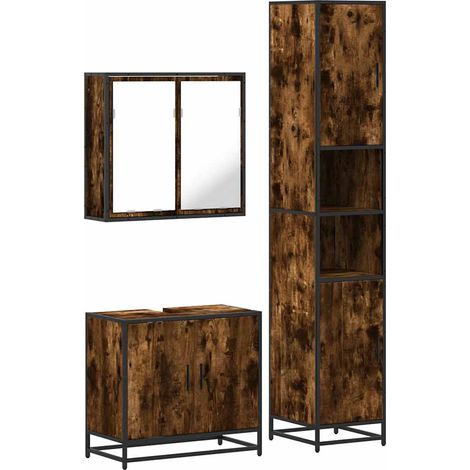 Maison Exclusive - Set Mobili da Bagno 3 pz Rovere Fumo in Legno Multistrato