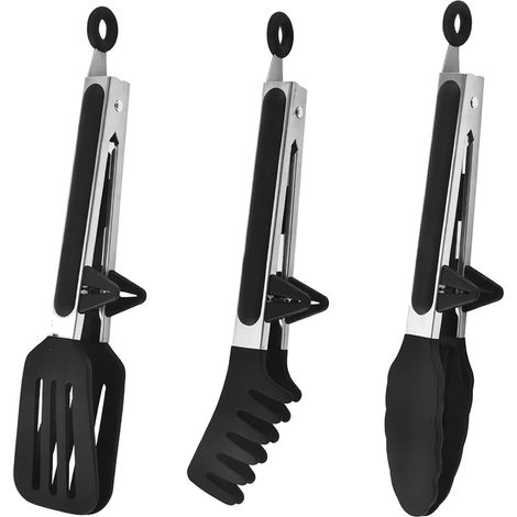 3 Pcs Silicone Kitchen Tongs Non Scratch Pots 27cm with Holder, BBQ and Pasta Tongs, Stainless Steel Kitchen Tongs, Salad Tongs (1/5)