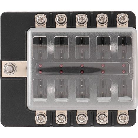 Boîte à fusibles à lames 10 voies 10-32 V 100 A avec couvercle à clip étanche à la poussière et indicateur LED rouge pour voiture, camping-car, bus, yacht et bateau (1/5)