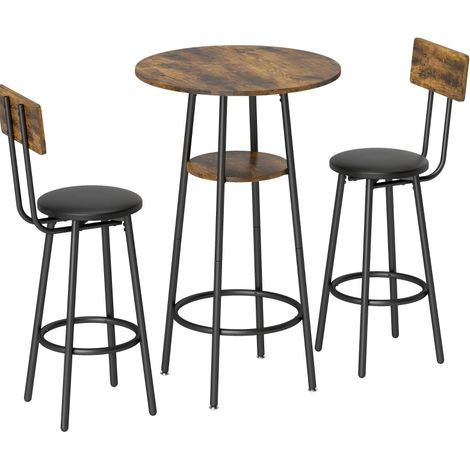Table de bar 60x60x91 cm en bois d'ingénierie brun avec rangement, pour petit espace – MEUBLIV (1/5)