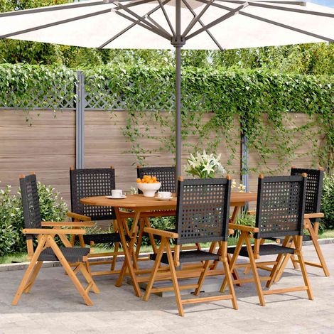 vidaXL Chaises inclinables de jardin lot de 6 noir rotin bois massif (1/5)