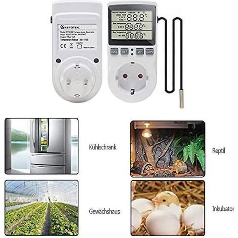 Thermostat numérique 230 V – Prise de régulateur de température avec capteur – Minuterie et interrupteur pour serres et Femeo (1/5)