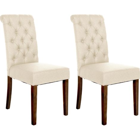 Set de 2 sillas de comedor Lisburn en tela o terciopelo Crema Tela (1/5)