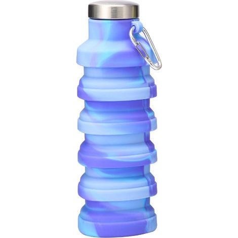Gourde pliable en silicone, portable, étanche et réutilisable, idéale pour les voyages, le camping, la randonnée et les activités de plein air. Motif camouflage violet. (1/5)