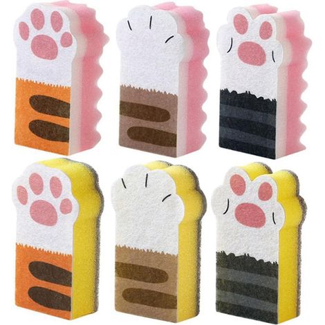 Éponges à vaisselle en forme de patte de chat, éponges à récurer, éponges de nettoyage, tissu non tissé, lot de 6