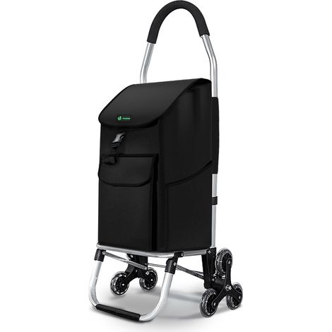VOUNOT Folding Shopping Trolley on 6 Wheels, Aluminium Lightweight Shopping Cart, 55L, Black