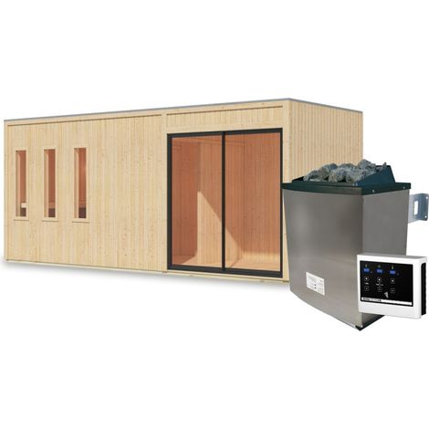 Sauna Exterieur 4-6 Places Bois Massif 12.4m2 Poêle 9kW - Monterey Karibu (1/5)