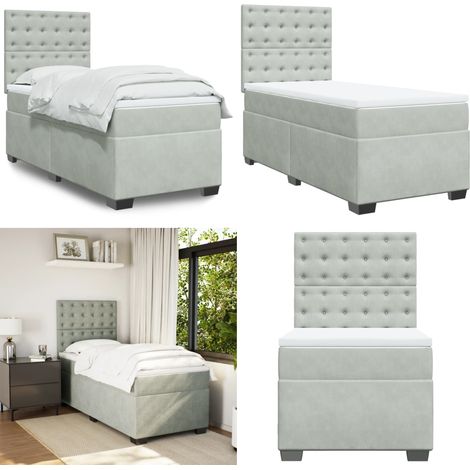 Boxspringbett mit Matratze Hellgrau 100x200 cm Samt - Boxspringbett - Samtbett - Doppelbett - Bettgestell - Schlafsystem - Home & Living (1/5)