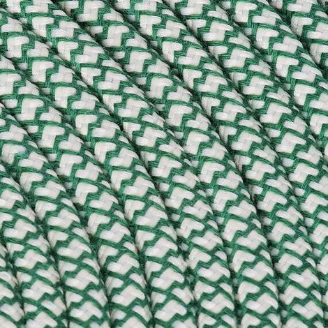Fil Électrique Tissu Crème et Vert Pétrole 2x0,75mm² - Câble Électrique Textile de Qualité
