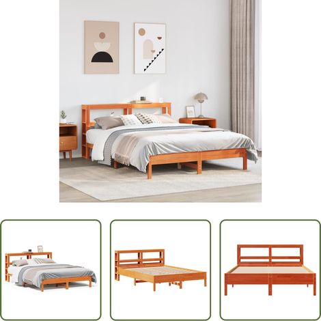 Sommier à lattes - Cadre de lit sans matelas cire marron 150x200cm bois pin massif (1/5)