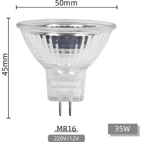 10 lampadine alogene al quarzo al tungsteno MR16, 220V 35W, luce bianca calda, faretto ad alta resa cromatica, sorgente luminosa di ricambio a bassa tensione e a risparmio energetico. (1/4)