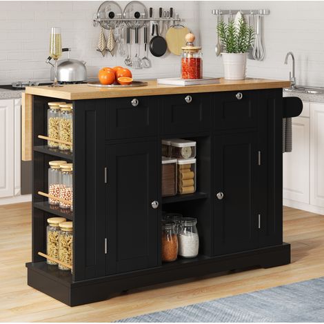 Mueble de cocina móvil con tablero abatible, 132 x 70 x 87 cm, negro HAVRYA (1/5)