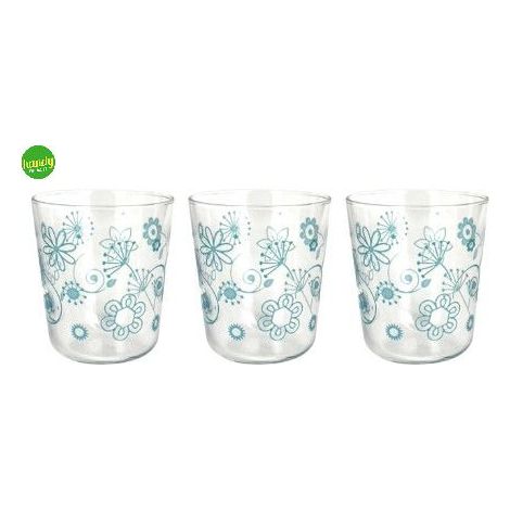 Set 3 Bicchieri da Tavola Vino Acqua Velo Flower Azzurro 315 cc Cerve