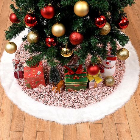 Jupe de Sapin de Noël en Peluche à Sequins Brillant Jupe Arbre de No  GROOFOO (rose,90cm)