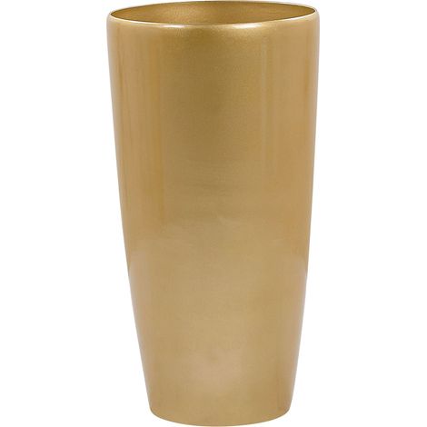Vaso da Fiori Dorato Moderno di Pietra con Fibra di Vetro 40 x 40 x 75 cm Tseria