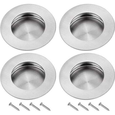 Poignee Porte Coulissante Encastrées en Acier 304 Inoxydable Poignées Rondes à Rainures Invisibles pour Porte Coulissante Armoire Extrait Tiroir 4PCS avec 8 Vis (1/4)