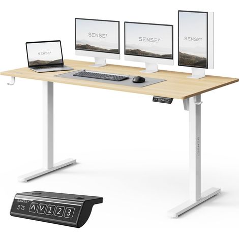 Bureau électrique réglable pin Blanc 140x70cm Charge 70kg (1/5)
