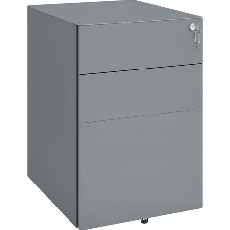 Vinsetto 3 Drawer Metal Filing Cabinet Lockable 5 Wheels Under Desk Grey (1/5)
