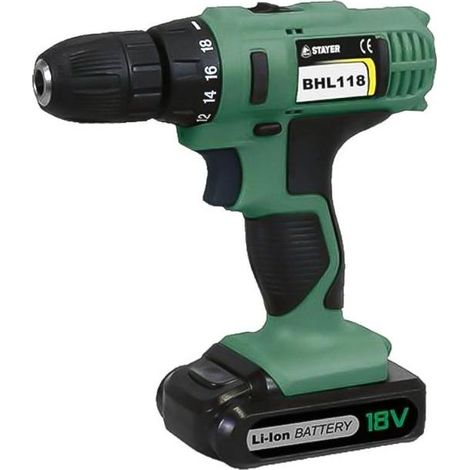 STAYER taladro atornillador 18v- bhl118k con bateria , Taladro atornillador BHL 118K Batería de litio de 18V de larga duración Portabrocas automático Velocidad regulabl (1/2)