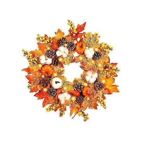 Décoration de porte d'entrée, couronnes d'automne avec citrouille, pomme de pin, feuille d'érable et baies, sans entretien, décoration d'automne pour l'Action de grâce, pour l'intérieur et l'extérieur (1/5)