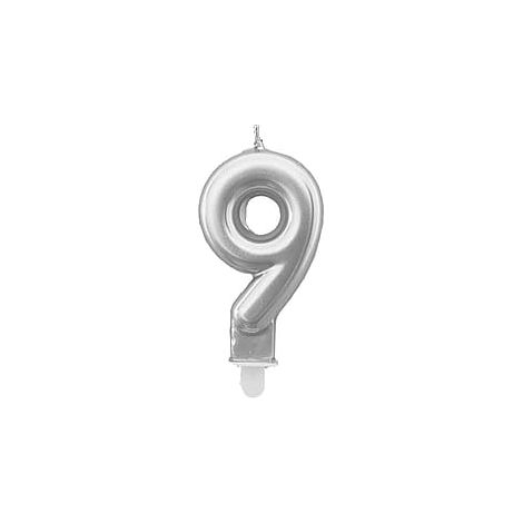 Vela plateada número "9"