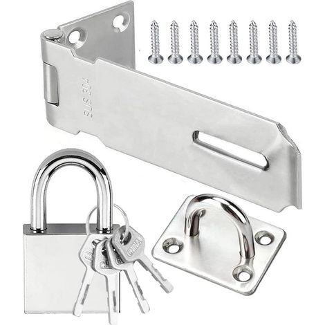 Fermeture de porte Loquet avec cadenas, acier inoxydable, 4 pouces, montage 90°/180°
