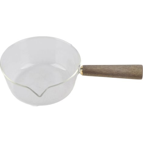Milchtopf aus Glas mit V-förmigem Ausguss und Holzgriff, 600 ml - Küchenutensil (1/5)