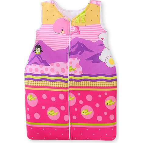 Saco de dormir de algodón para niños de 6 a 12 meses, TOG 2.5, para todo el año, con estampado de oso polar sobre fondo rosa. (1/4)