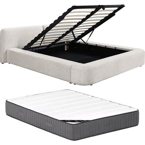 Lit coffre 140 x 190 cm - Tissu - Beige + Matelas - JUDALO de Maison Céphy (1/5)